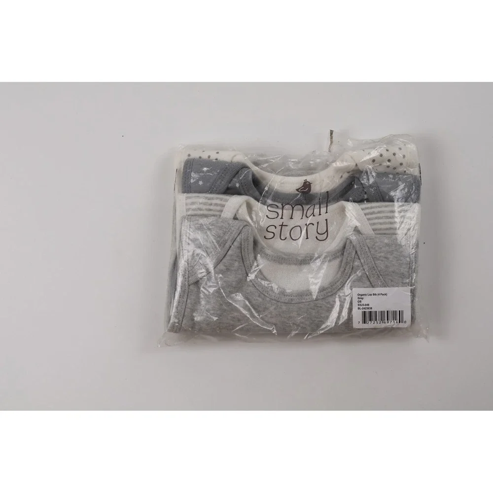 Small Story Lap Bib 4 Pack Grey White Pattern OS Organic Cotton NWT